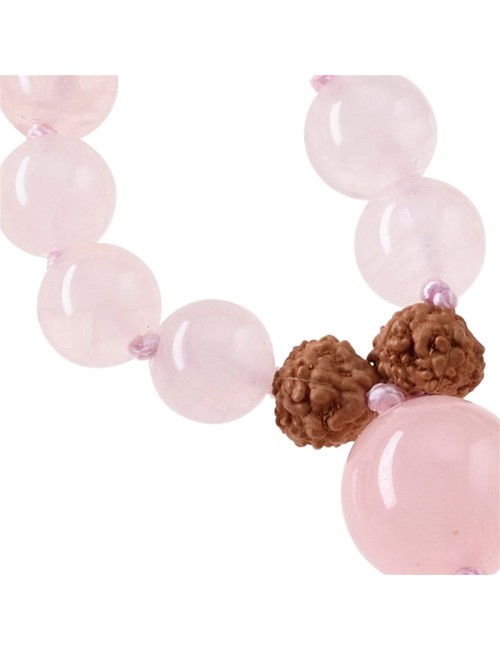 Mala - Edelsteinmala - Rosenquarz & Rudraksha-Nüsse - Liebe & Lebensfreude ca.86cm