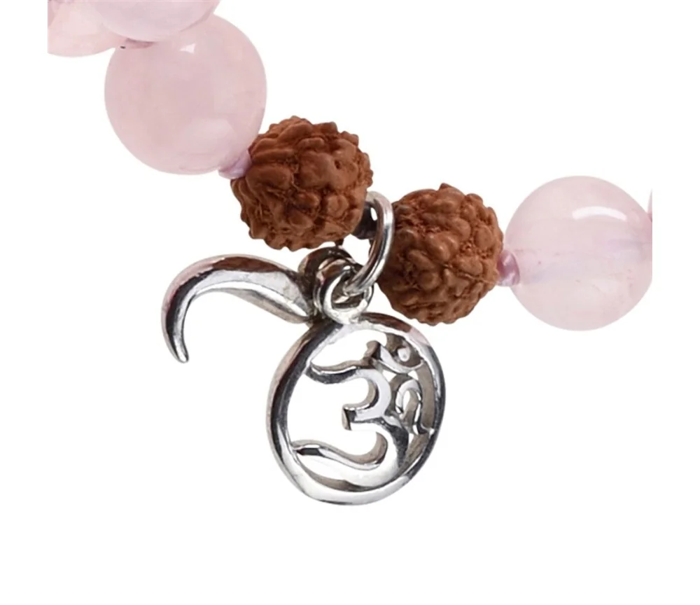 Mala - Edelsteinmala - Rosenquarz & Rudraksha-Nüsse - Liebe & Lebensfreude ca.86cm