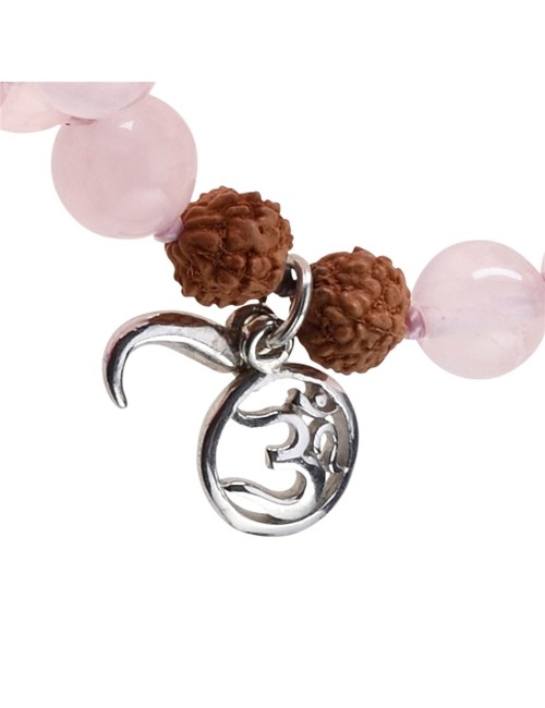 Mala - Edelsteinmala - Rosenquarz & Rudraksha-Nüsse - Liebe & Lebensfreude ca.86cm