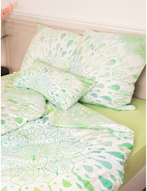 Spirit of OM - Biber-Bettwäsche GREEN DREAM - green/white