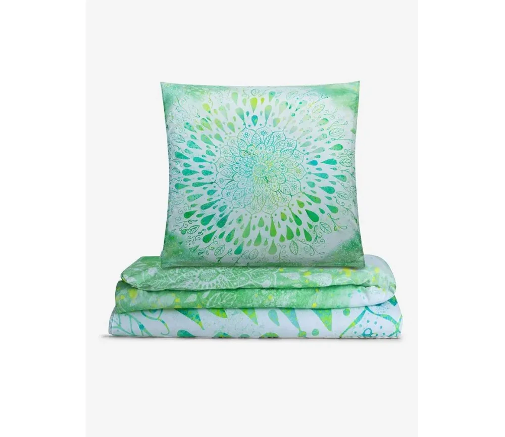 Spirit of OM - Biber-Bettwäsche GREEN DREAM - green/white