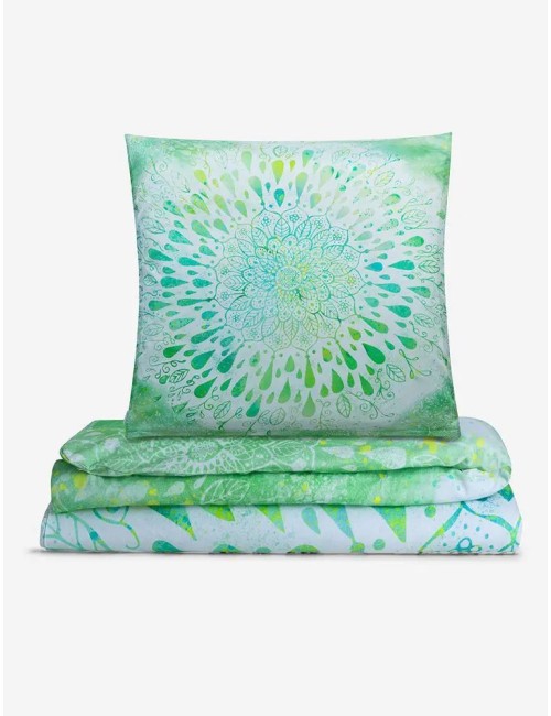 Spirit of OM - Biber-Bettwäsche GREEN DREAM - green/white