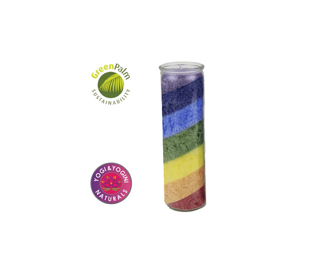 Kerze - Chakra - Kerze im Glas - Regenbogen Stearin - ohne Duft - ca. 100 Std. Brenndauer