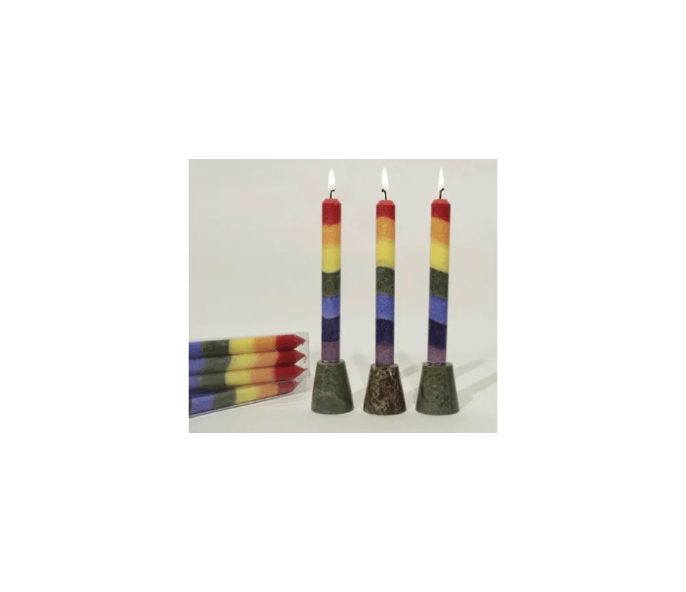 Kerze - Chakra - Stabkerze dünn - Regenbogen Stearin - ohne Duft - 3er Pack