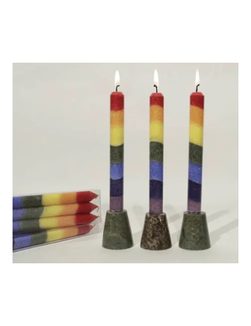 Kerze - Chakra - Stabkerze dünn - Regenbogen Stearin - ohne Duft - 3er Pack