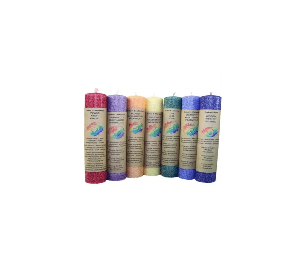 Kerze - Chakra - Stabkerze dick - Susgumna Kerze - mit Duft - 7er Pack