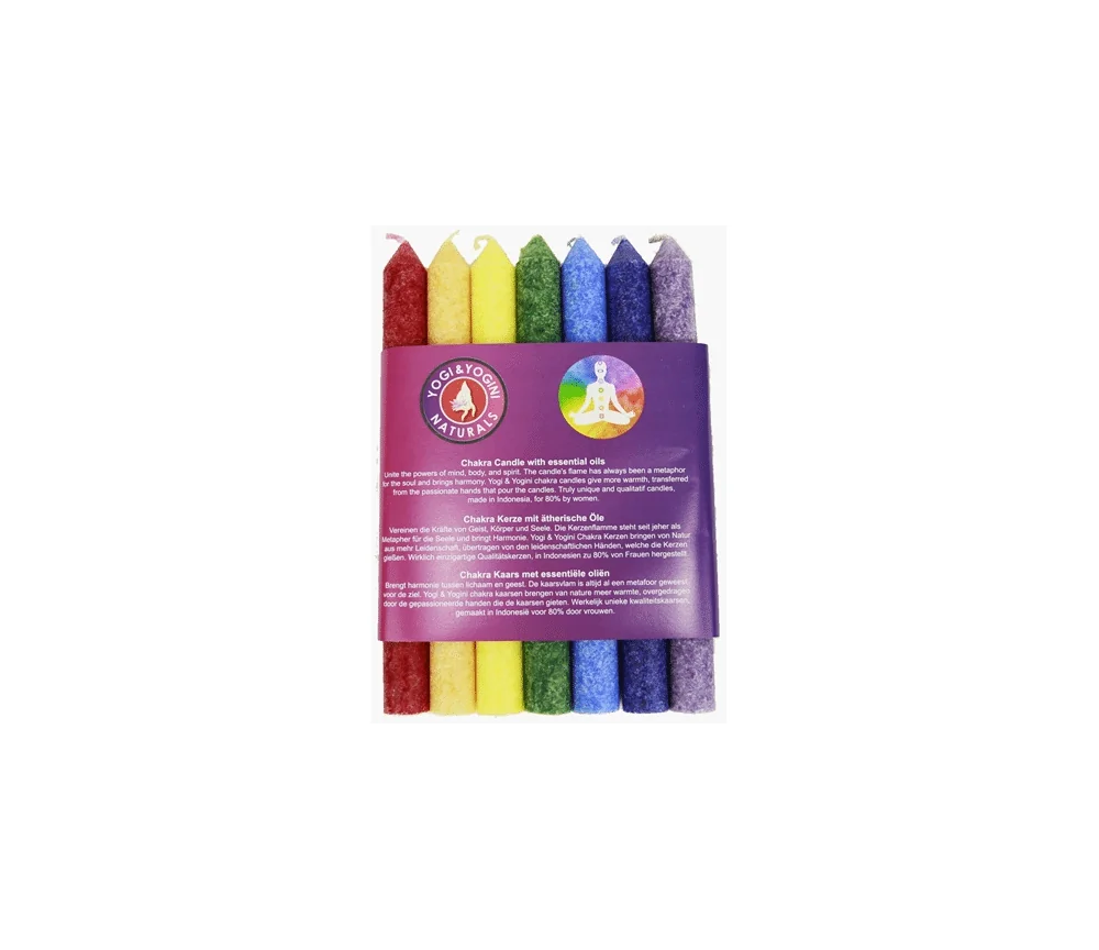 Kerze - Chakra - Stabkerze dünn - mit Duft - 7er Pack