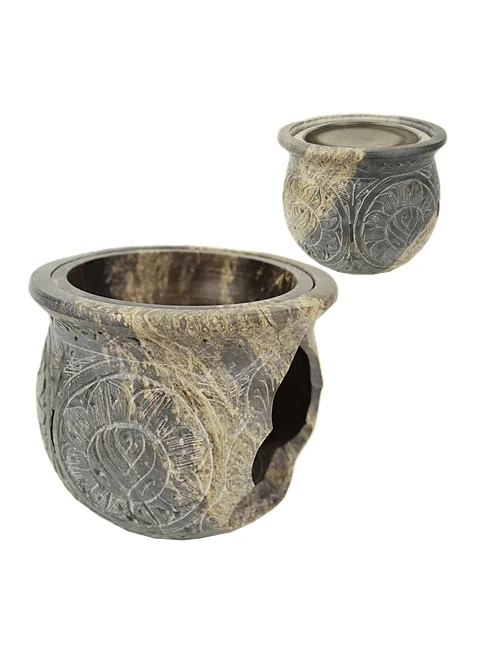 Räuchergefäß - Kombi inkl. Aromalampe & Duftlampe - Speckstein - XXL bauchig ca. 14cm