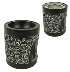 Räuchergefäß - Kombi inkl. Aromalampe & Duftlampe - Speckstein - mit Ornamenten - schwarz