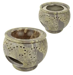 Räuchergefäß - Kombi inkl. Aromalampe & Duftlampe - Speckstein - bauchig klein ca. 9 cm