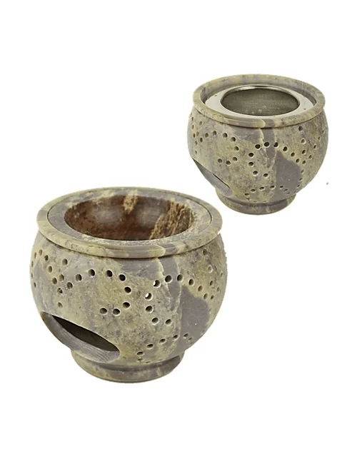 Räuchergefäß - Kombi inkl. Aromalampe & Duftlampe - Speckstein - bauchig klein ca. 9 cm