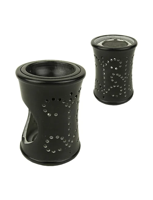 Räuchergefäß - Kombi inkl. Aromalampe & Duftlampe - Speckstein - im Punktedesign - schwarz