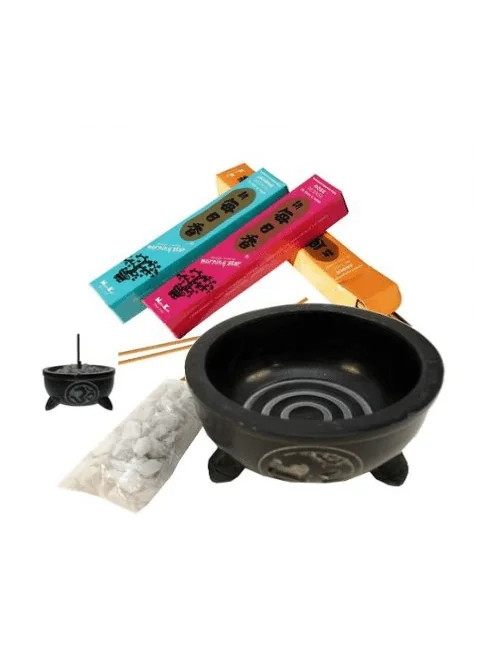 Räuchergefäß - Ohm - Speckstein - schwarz - mit weißen Ziersteinen ca. 10x6 cm