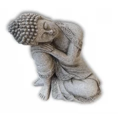 Statue - Figur - Buddha - ruhernder & friedvoller Buddha - Polyresin - steingrau - ca. 19,5 cm Höhe