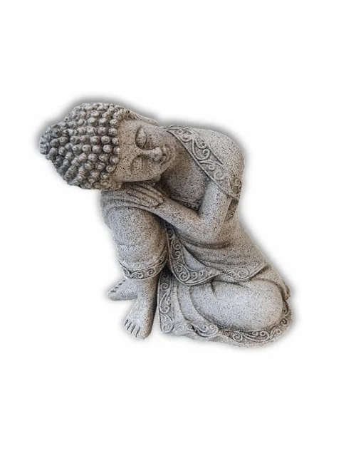 Statue - Figur - Buddha - ruhernder & friedvoller Buddha - Polyresin - steingrau - ca. 19,5 cm Höhe