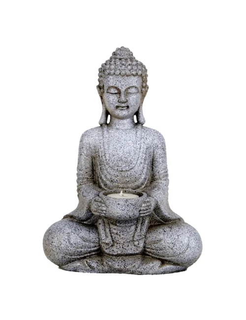 Statue - Figur - Buddha - Meditation mit Kerzenhalter - Polyresin - steingrau - ca. 27 cm Höhe