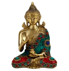 Statue - Figur - Buddha - Shakyamuni - Mosaik - Polyresin & Messing ca.16 cm