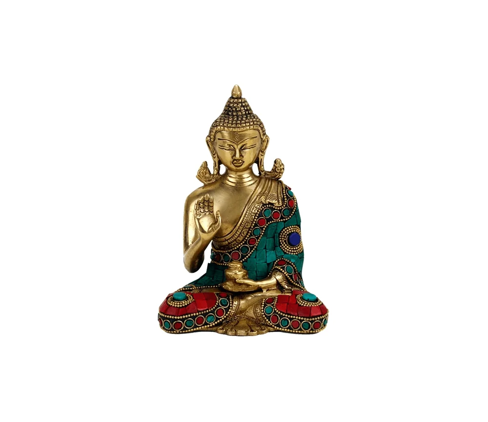 Statue - Figur - Buddha - Shakyamuni - Mosaik - Polyresin & Messing ca.16 cm