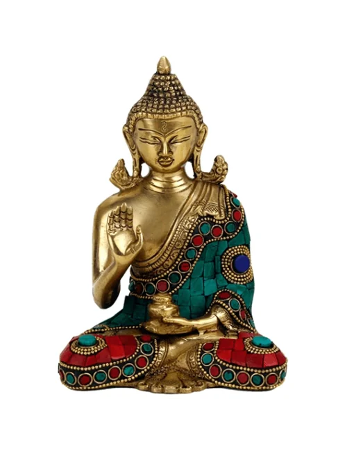 Statue - Figur - Buddha - Shakyamuni - Mosaik - Polyresin & Messing ca.16 cm