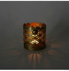 Teelichthalter - Blume des Lebens - Zylinder klein - Metall gold - ca. 9,5 x 9,5 cm