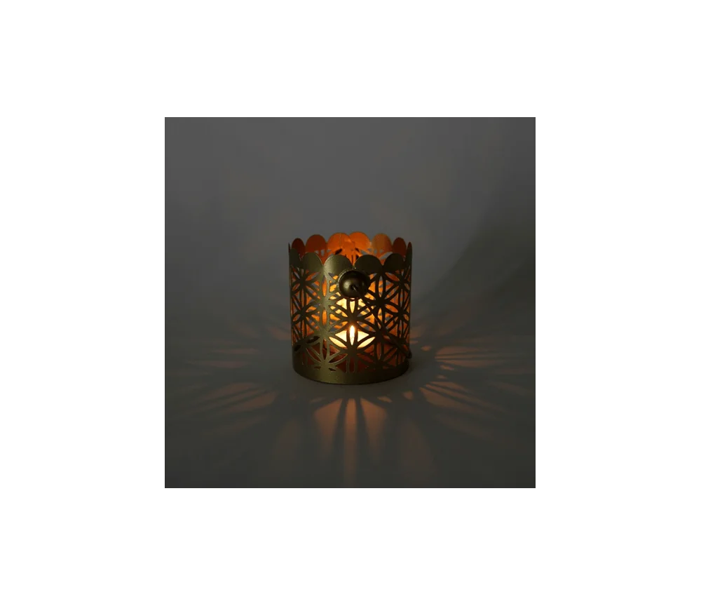 Teelichthalter - Blume des Lebens - Zylinder klein - Metall gold - ca. 9,5 x 9,5 cm