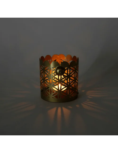 Teelichthalter - Blume des Lebens - Zylinder klein - Metall gold - ca. 9,5 x 9,5 cm