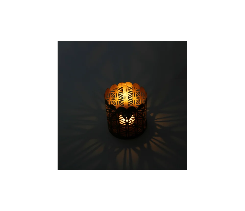 Teelichthalter - Blume des Lebens - Zylinder klein - Metall gold - ca. 9,5 x 9,5 cm