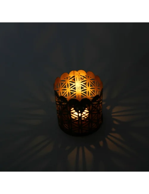Teelichthalter - Blume des Lebens - Zylinder klein - Metall gold - ca. 9,5 x 9,5 cm