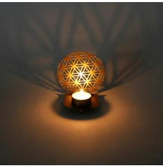 Teelichthalter - Blume des Lebens - Metall - Gold - ca. 11 x 10 x 7 cm