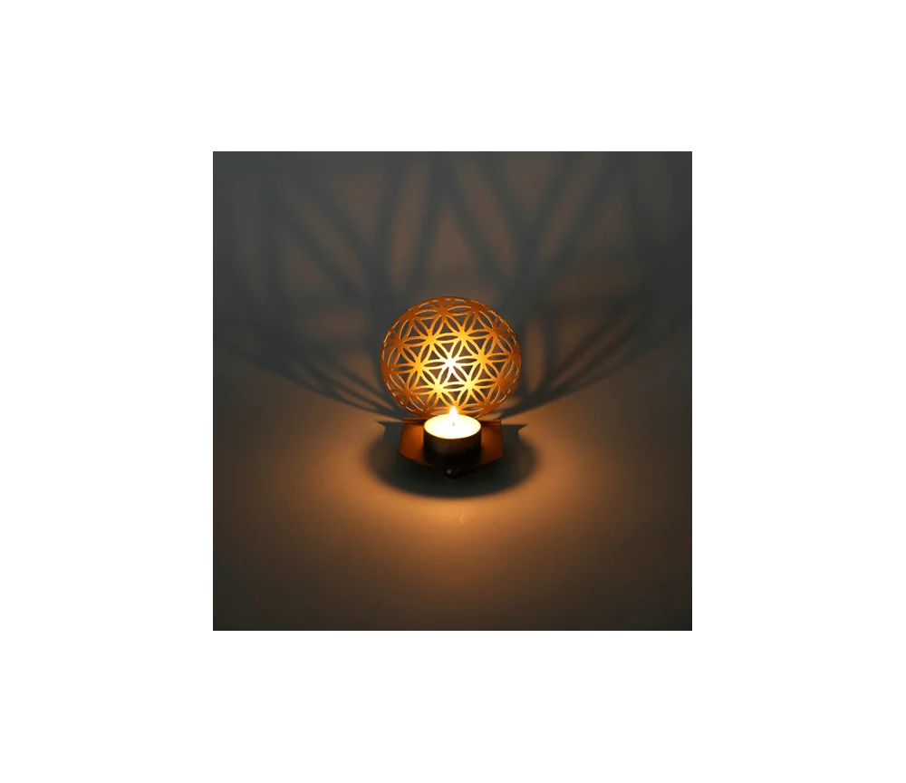 Teelichthalter - Blume des Lebens - Metall - Gold - ca. 11 x 10 x 7 cm