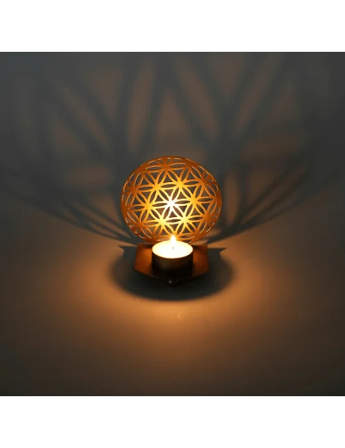 Teelichthalter - Blume des Lebens - Metall - Gold - ca. 11 x 10 x 7 cm