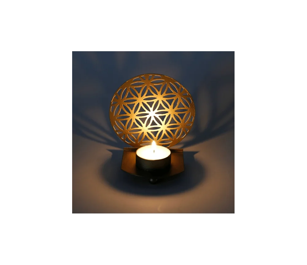 Teelichthalter - Blume des Lebens - Metall - Gold - ca. 11 x 10 x 7 cm