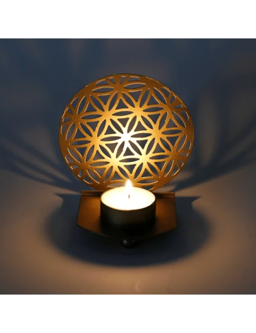 Teelichthalter - Blume des Lebens - Metall - Gold - ca. 11 x 10 x 7 cm