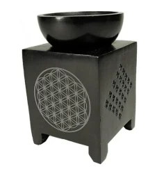 Aromalampe & Duftlampe - Blume des Lebens - Speckstein - schwarz - ca. 11cm