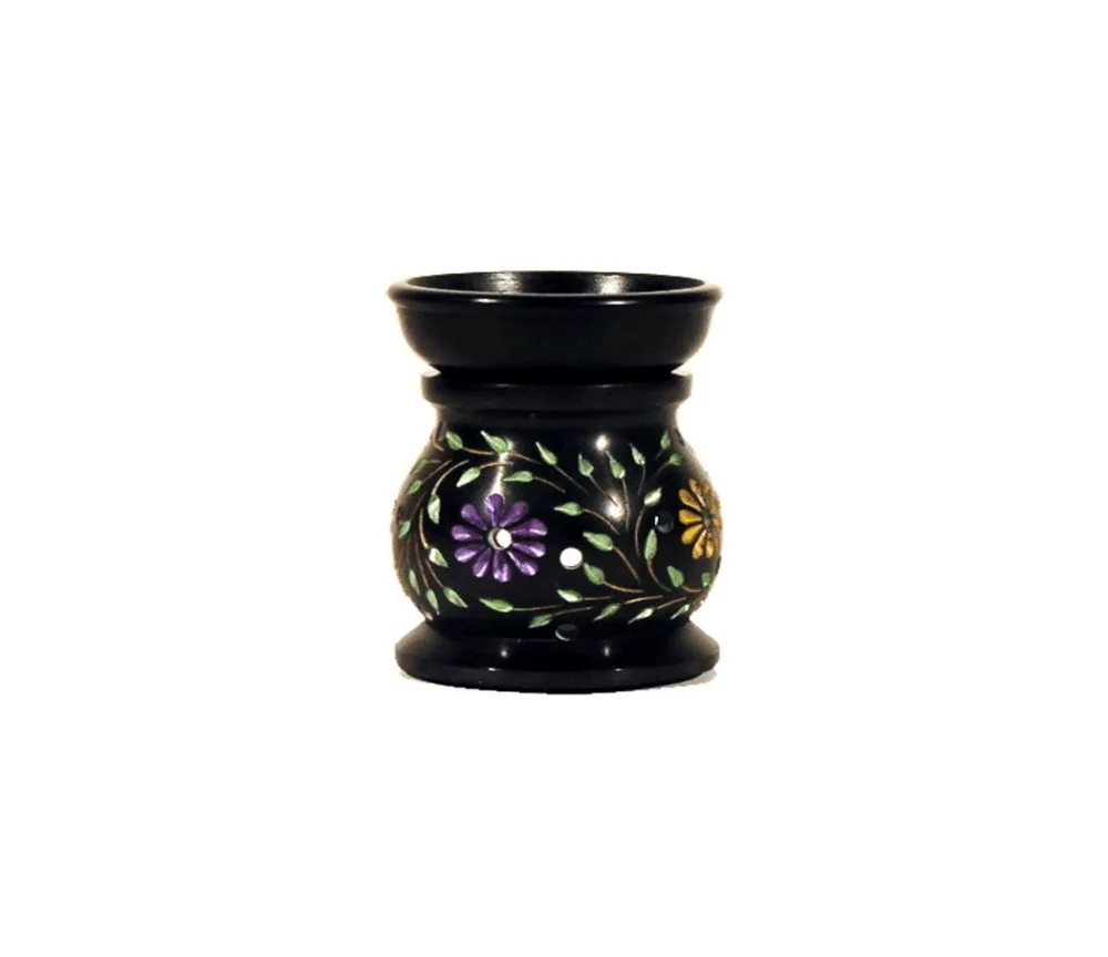 Aromalampe & Duftlampe - Blumen bunt - Speckstein - schwarz - ca. 10x8cm