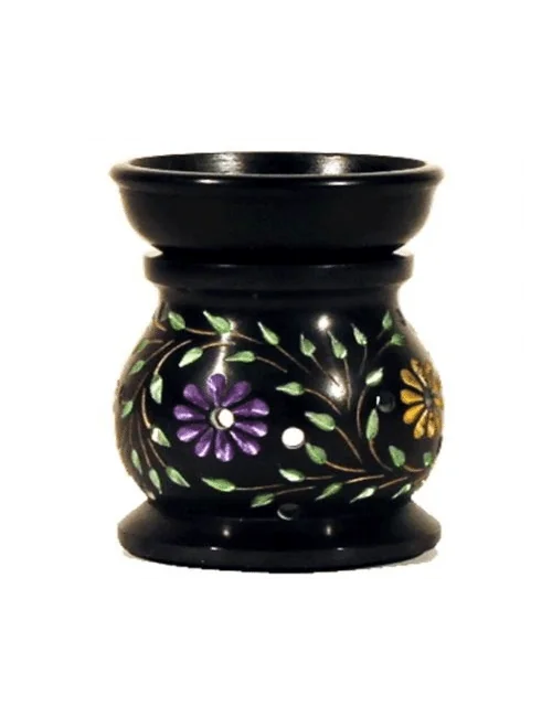 Aromalampe & Duftlampe - Blumen bunt - Speckstein - schwarz - ca. 10x8cm