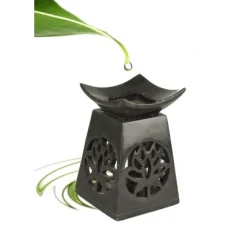 Aromalampe & Duftlampe - Lotus Blume - Speckstein - schwarz - ca. 11x8 cm