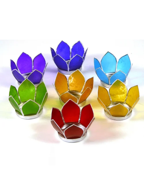 Teelichthalter - Capiz Muschel - Lotus Licht - Chakra - klein - 7er Set - Silber