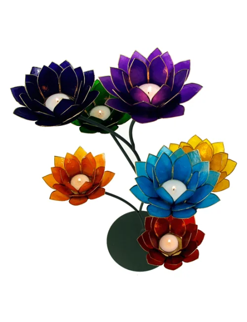 Teelichthalter - Capiz Muschel - Lotus Licht - Chakra -groß - 7er Set - Silber