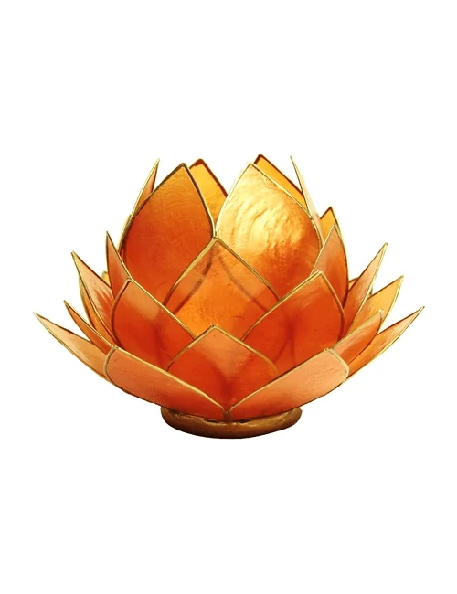 Teelichthalter - Capiz Muschel - Lotus - Gross - Orange / Gold - ca. 15x10,5 cm
