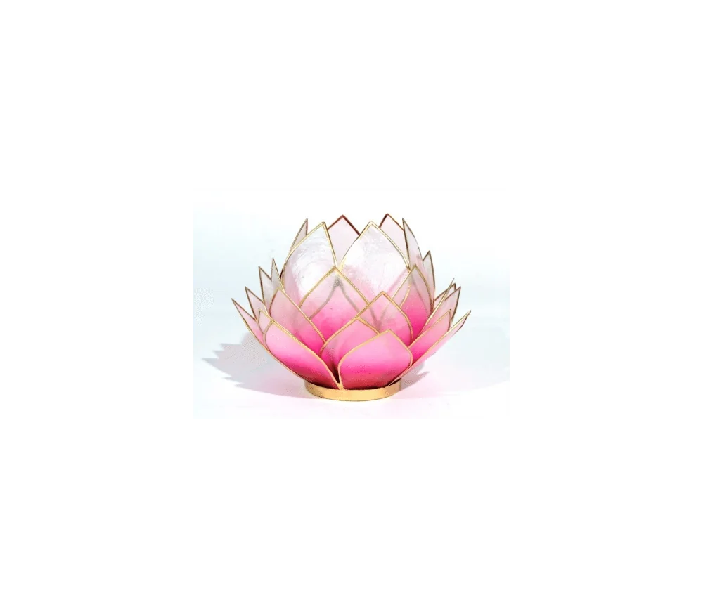 Teelichthalter - Capiz Muschel - Lotus - Gross - Rosa/Weiß/ Gold - ca. 15x10,5 cm