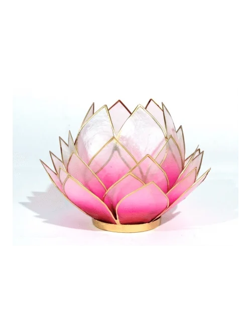 Teelichthalter - Capiz Muschel - Lotus - Gross - Rosa/Weiß/ Gold - ca. 15x10,5 cm