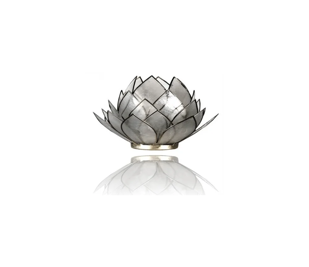 Teelichthalter - Capiz Muschel - Lotus - Gross - Weiß/ Gold - ca. 15x10,5 cm