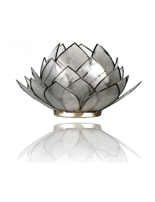 Teelichthalter - Capiz Muschel - Lotus - Gross - Weiß/ Gold - ca. 15x10,5 cm