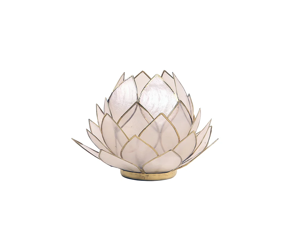 Teelichthalter - Capiz Muschel - Lotus - Gross - Weiß/ Gold - ca. 15x10,5 cm
