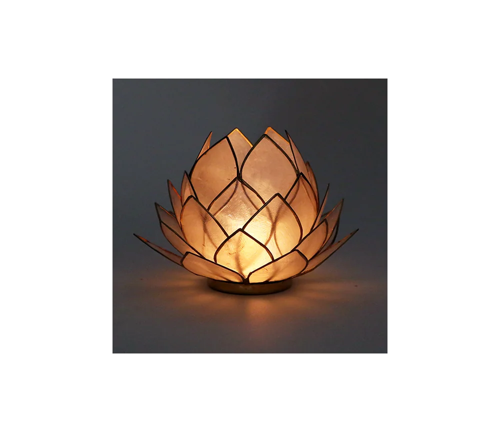 Teelichthalter - Capiz Muschel - Lotus - Gross - Weiß/ Gold - ca. 15x10,5 cm