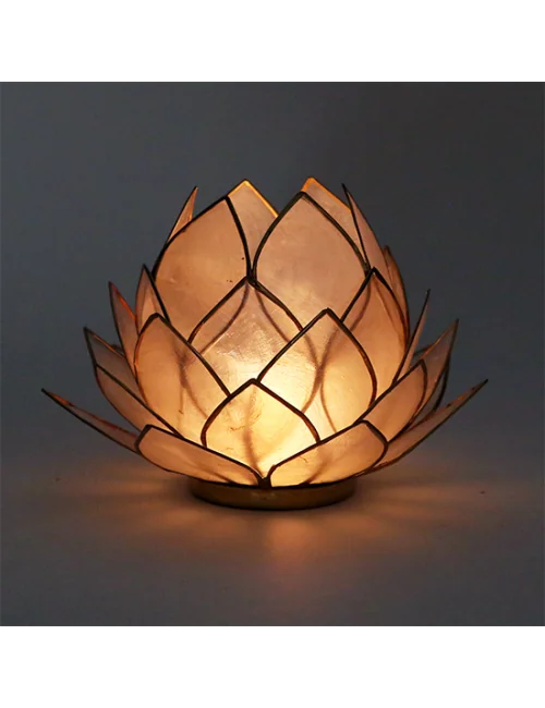 Teelichthalter - Capiz Muschel - Lotus - Gross - Weiß/ Gold - ca. 15x10,5 cm