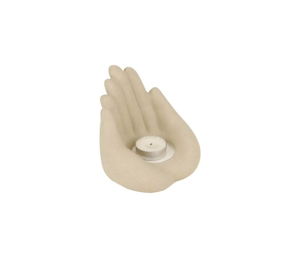 Teelichthalter - Hände voll Licht - Polyresin - creme /beige - ca. 13cm