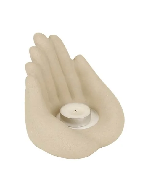 Teelichthalter - Hände voll Licht - Polyresin - creme /beige - ca. 13cm