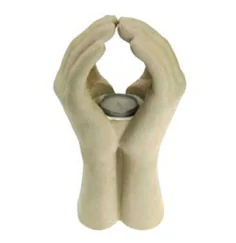 Teelichthalter - Betende Hände /Namaste - Polyresin - creme /beige - ca. 24cm
